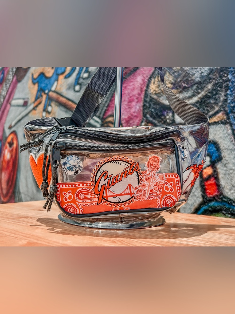 GIANTS ‘Bandana Rose’ Clear Fanny Pack 8” - Grey & Orange